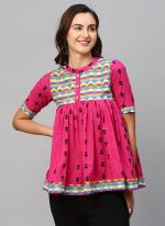 Pure Cotton Pink Casual Wear Printed Readymade Top